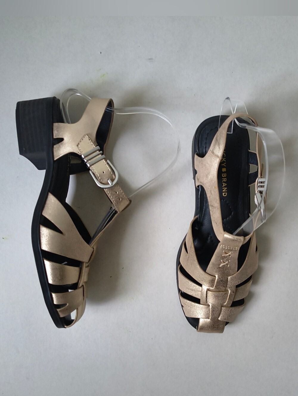Lucky Brand Calrio 6.5 M Metallic Gold Fisherman Strappy Block Heel Sandals